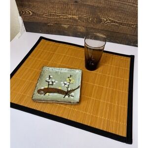 Set of 6 Natural Bamboo Slat Placemats with Black Trim - 18.5" x 13"